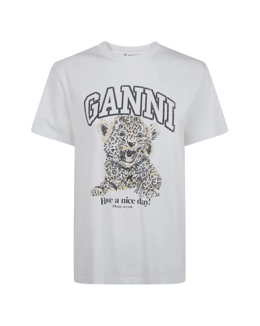 Ganni White Graphic-Print T-Shirt