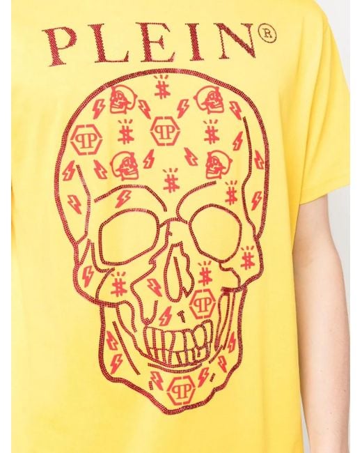 Philipp Plein Yellow Skull-Print Detail T-Shirt for men