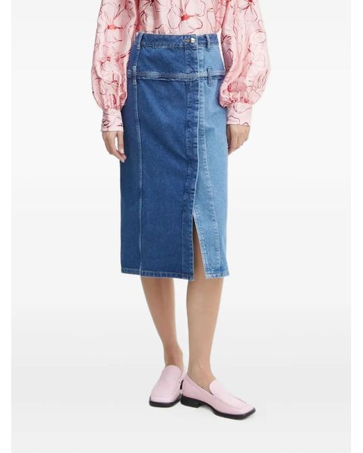 Stine Goya Blue Denim-panelled Midi Skirt