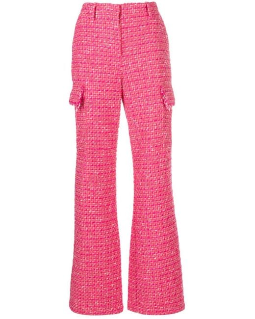 Patrizia Pepe Pink Mid-rise Tweed Straight-leg Trousers