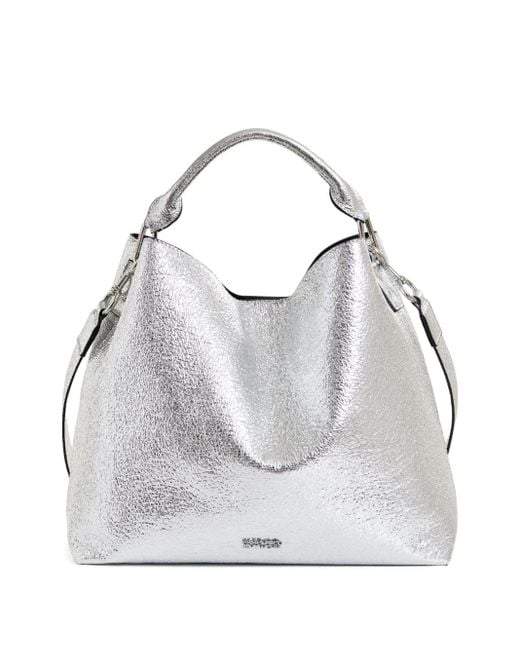 Bolso de hombro mediano de piel metalizada Essentiel Antwerp de color White