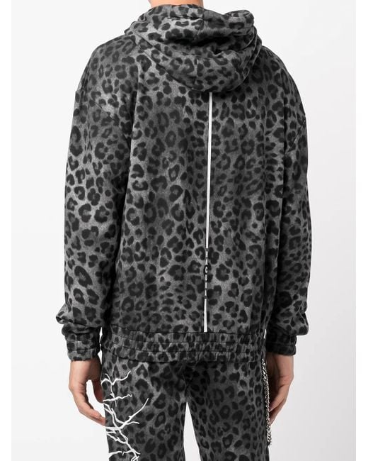 Haculla Gray Leopard-Print Logo Hoodie for men