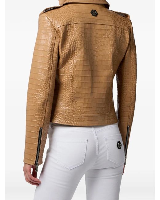 Philipp Plein Natural Cocco Biker Jacket