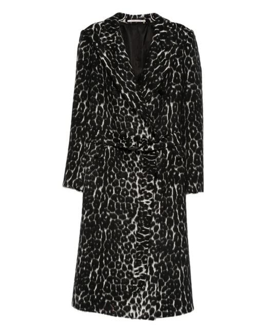Tagliatore Black Leopard-Print Coat