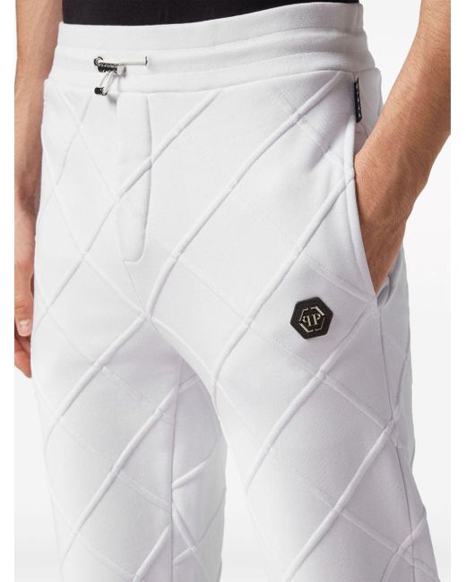 Philipp Plein White Diamond-quilted Track Pants for men