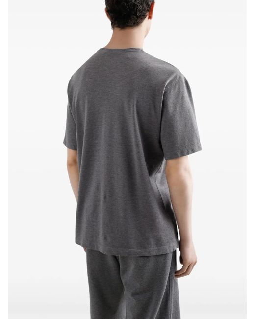 Dolce & Gabbana Gray Logo-Plaque Cotton T-Shirt for men