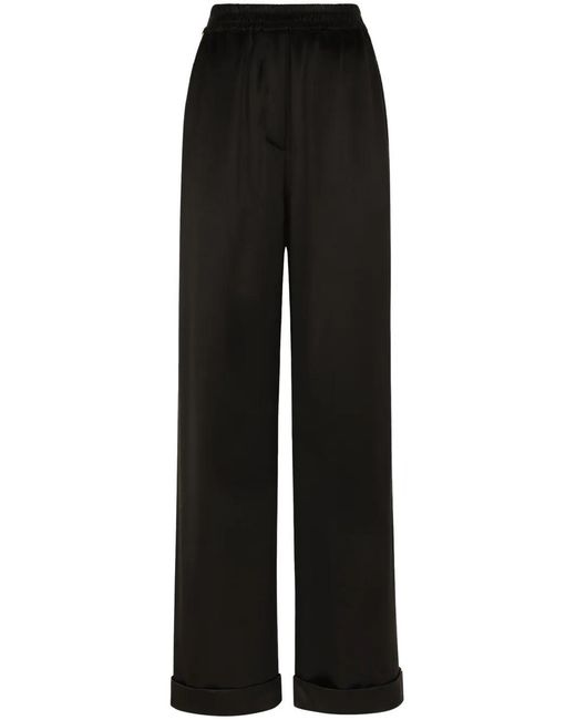 Dolce & Gabbana Black Elasticated-Waistband Silk Trousers