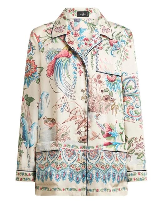 Etro White Printed Bowling Neck Shirt