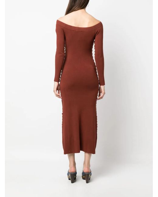 Altuzarra Red Robe Mi-Longue En Maille À Manches Longues