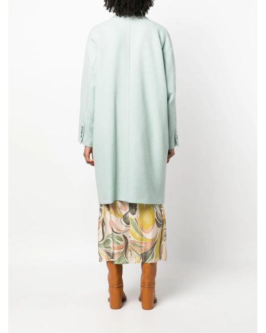 Alysi Blue Double-Breasted Buttoned Wool Coat