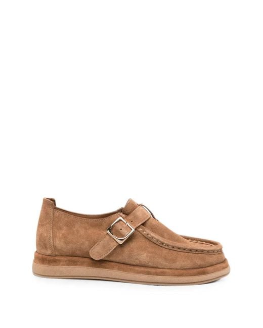 SERGIO MORETTI FIRENZE Brown Buckle-Fastening Suede Loafers