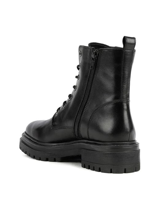 Geox Black Lace-Up Zip Ankle Boots