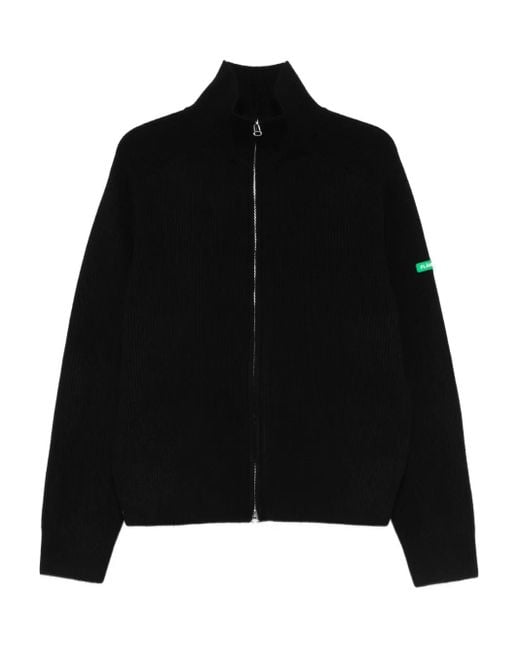 メンズ flâneur ジップアップ リブカーディガン Black