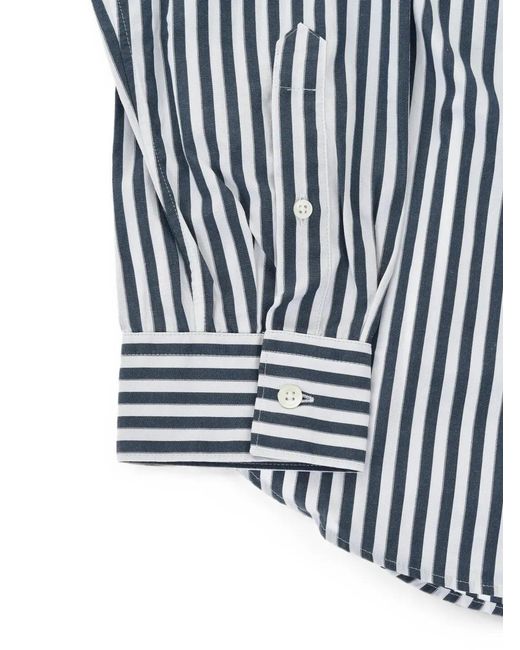 Corneliani Blue Awning-Striped French-Collar Shirt for men