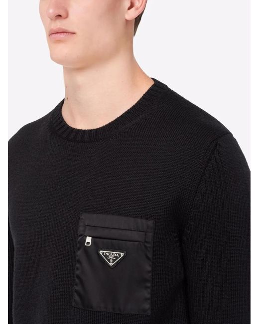 Pull En Laine À Détail De Poche Prada pour homme en coloris Blue