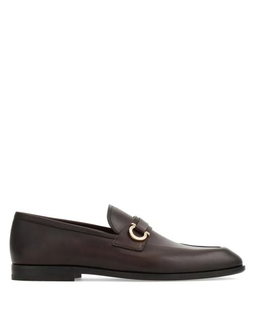 Ferragamo Brown Gancini Leather Loafers for men