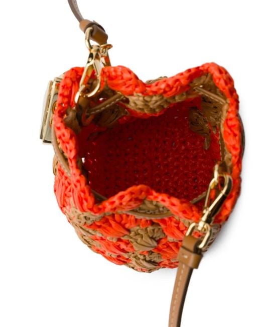 PRADA ミニクロシェバケットバッグ Natural Crochet And Leather Mini-bucket Bag | PRADA