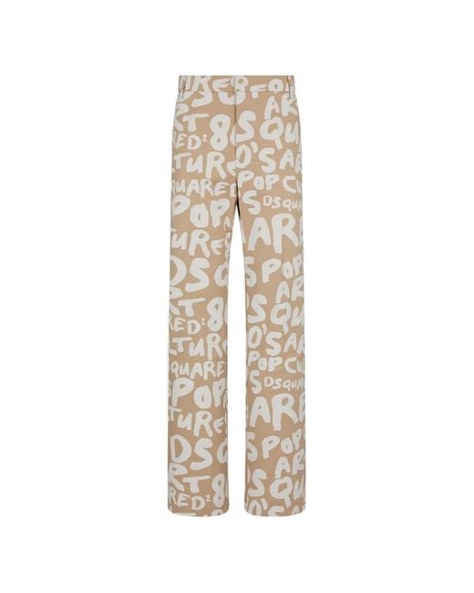 DSquared² Natural Pantalon Droit D2 Pop 80's Roadie À Logo Imprimé