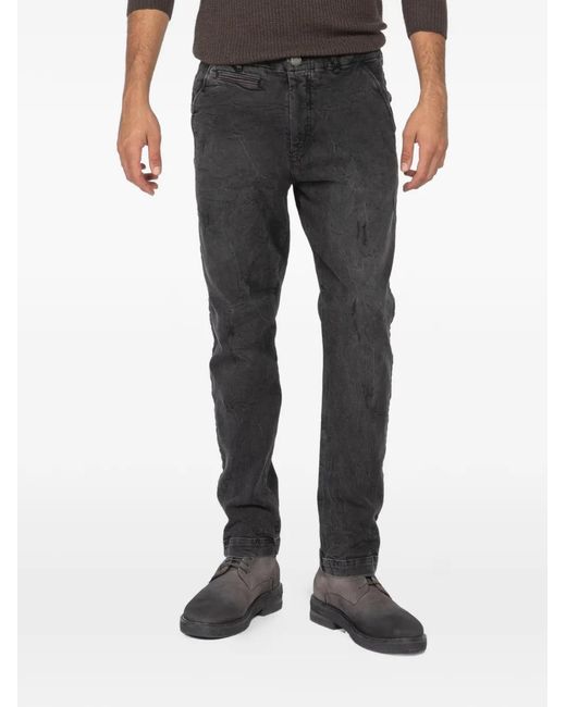 Hannes Roether Black Button-Fastening Textured Trousers for men