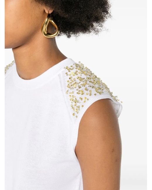 Fabiana Filippi White Sequin-Embellished Fine-Knit Top