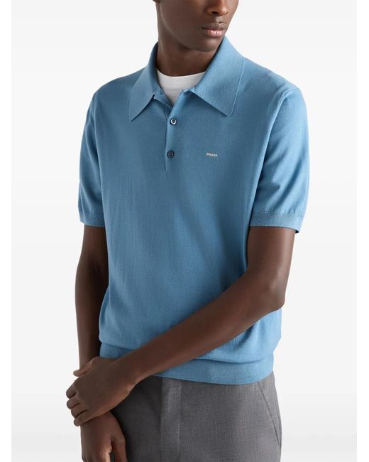 Prada Blue Superfine Wool Polo Shirt for men