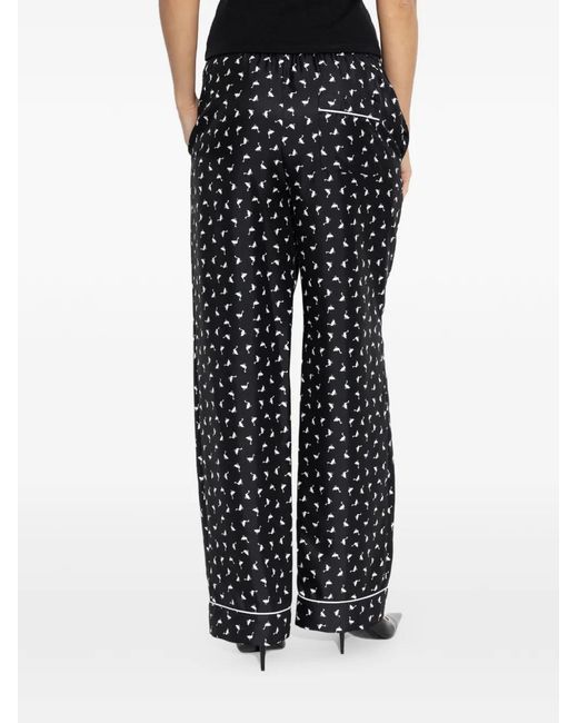 Moschino Black Silk Trousers With Print