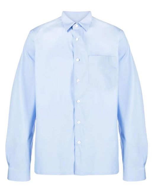 Prada Blue Logo-Embroidered Long-Sleeve Shirt for men