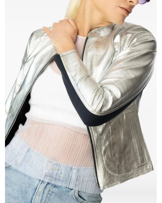Lamarque Blue Chapin Leather Jacket