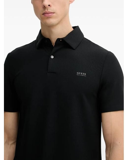 Guess Black Logo-Print Polo Shirt for men