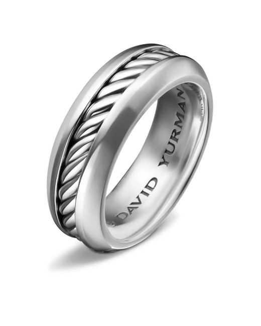 David Yurman White Sterling Cable Inset Band Ring (8Mm) for men