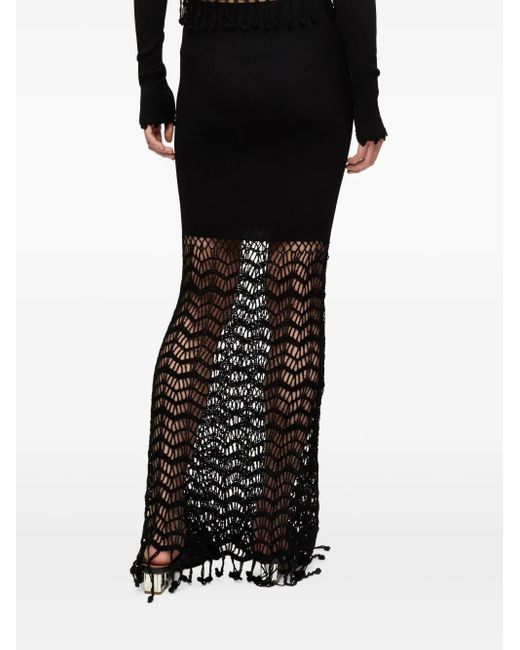 Ganni Black Macramé-Detailing Maxi Skirt