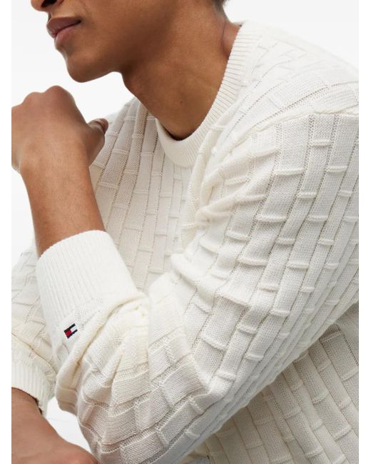 Tommy Hilfiger White Crew-Neck Sweater for men