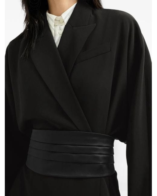 Brunello Cucinelli Black Silk And Acetate Crêpe Cady Tuxedo Dress With Monili