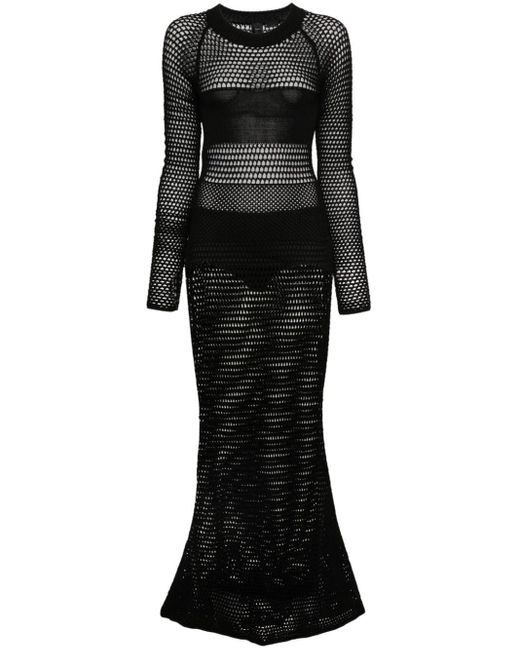 Pinko Black Open-knit Long Dress