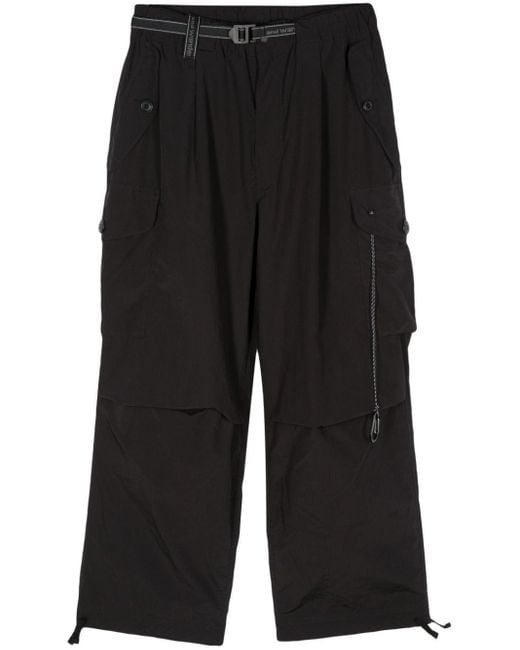 And Wander Black Belted Cargo Trousers for men