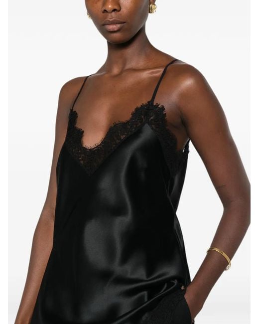 Nissa Black Lace-Trim Asymmetric Top