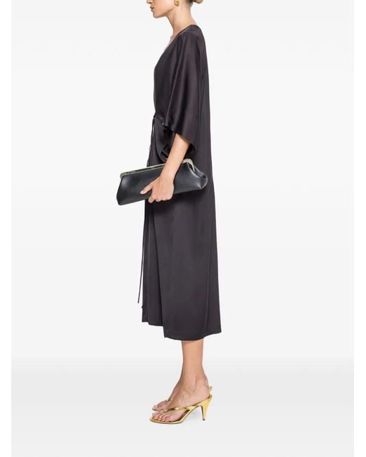Nissa Black Drawstring Viscose Midi Dress