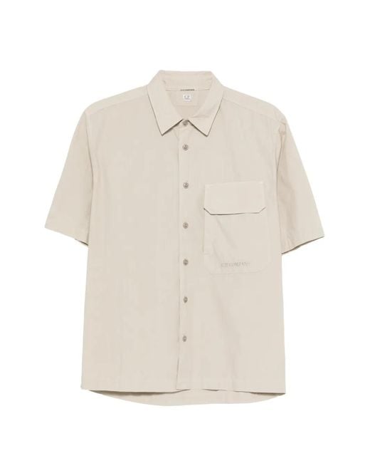 C P Company White Popeline Short Sleeve Shirt for men