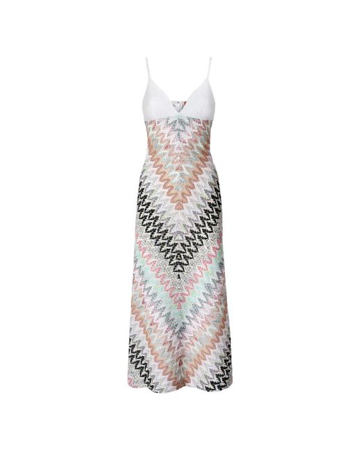 Missoni White Sleeveless Patterned Midi Dress