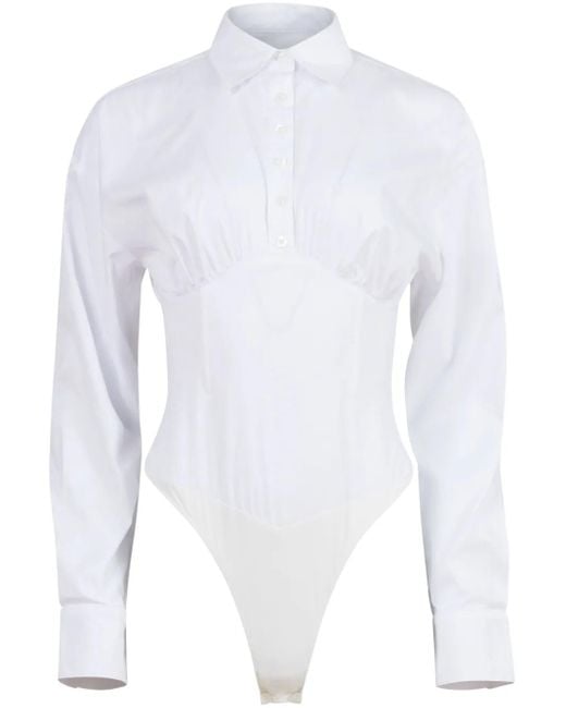 Fleur du Mal White Poplin Button-Down Bodysuit