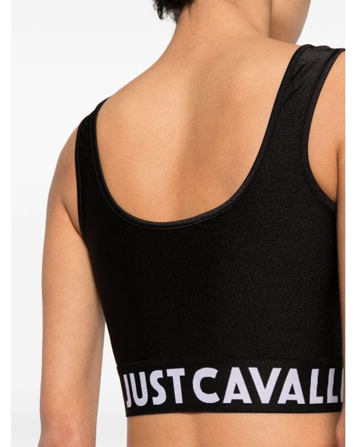 Top crop con banda logo di Just Cavalli in Black