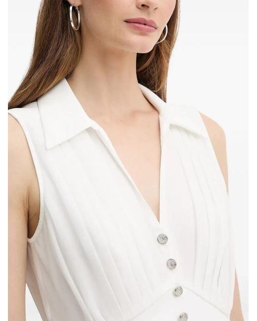 Morgan White Blouse Boutonnée À Design Plissé Opli