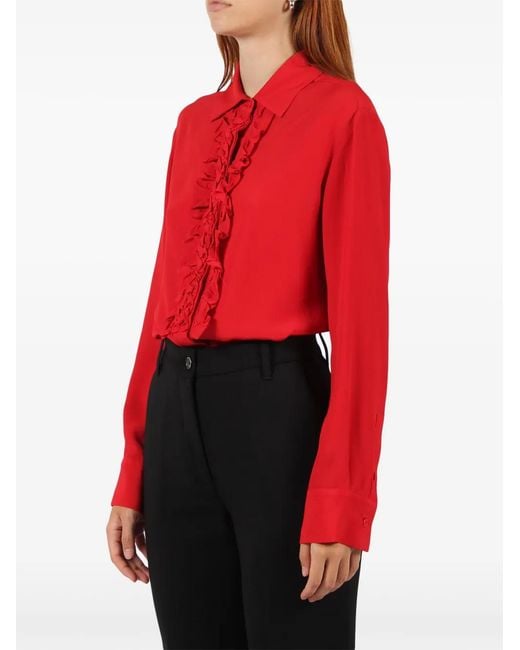 Nude Red Ruffled Shirt