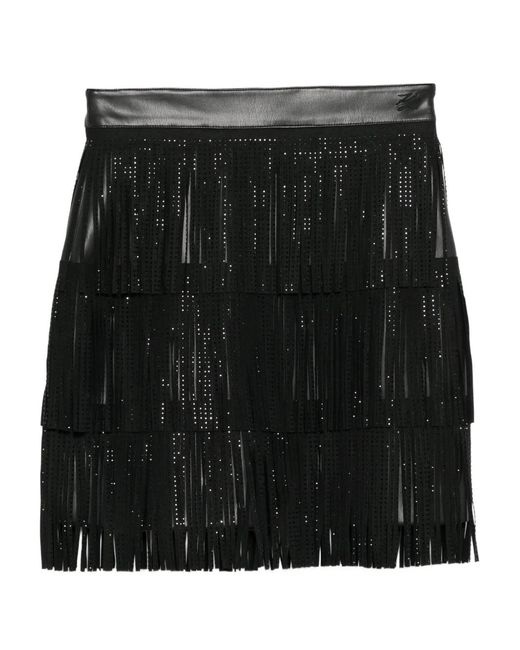 Karl Lagerfeld Black Rhinestone-Embellished Fringe Mini Skirt