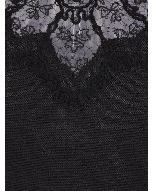 Ermanno Scervino Black Lace-Insert Turtleneck Top