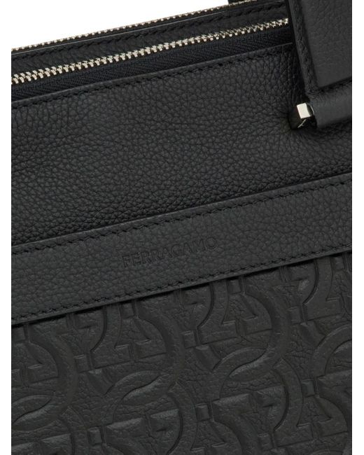 Ferragamo Black Monogram-Embossed Leather Briefcase for men
