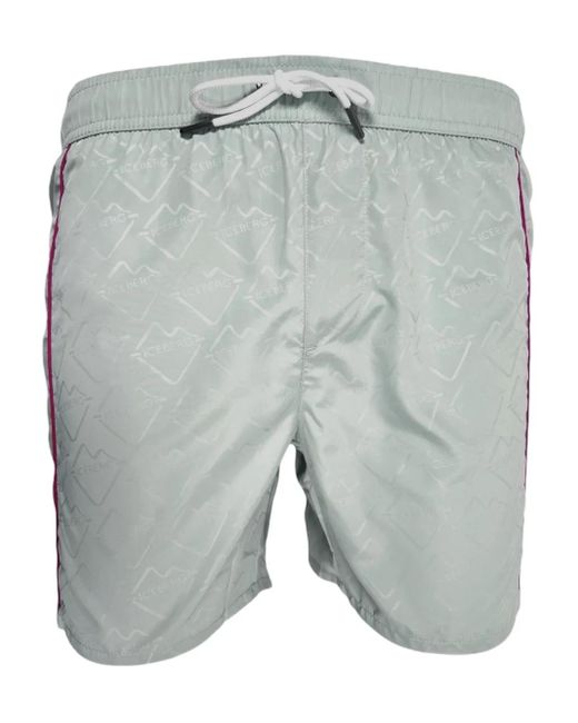 Iceberg Gray Logo-Pattern Side-Stripe Swim Shorts for men
