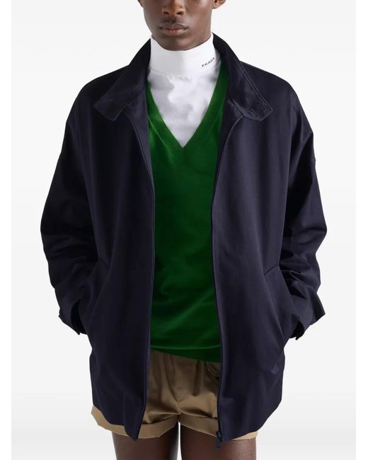Prada Blue Stand-Up Collar Triangle-Logo Jacket for men