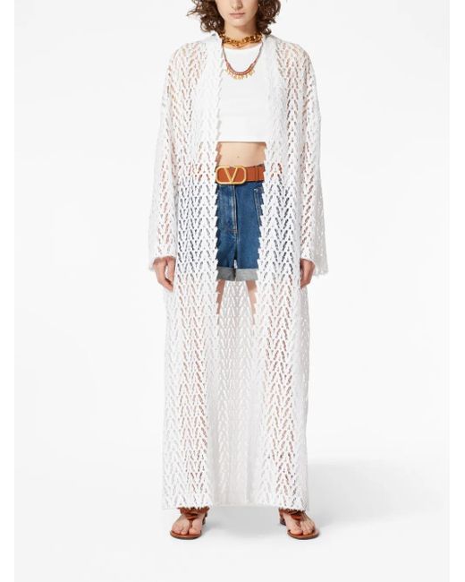 Valentino Garavani White Long-Sleeve Lace Kimono