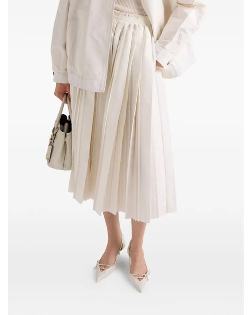 Prada White Pleated Silk Faille Skirt